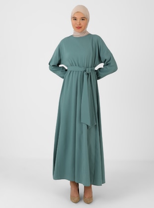Reseda Green - Crew neck - Unlined - Modest Dress - Tavin
