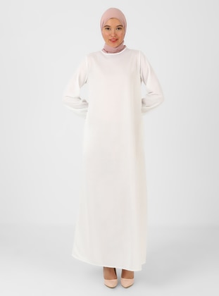 White - Crew neck - Unlined - Modest Dress - Tavin