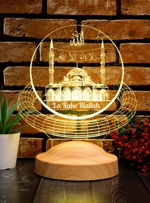 Religious Gift, Mahyalı Mosque Allah and La Ilahe Illallah written in Arabic and Latin Alphabets 3D Led Lamp, Islamic Room Decor