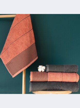 Anthracite - Coral - Towel - Gold Cotton