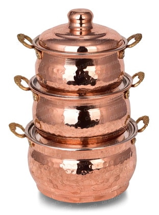 Copper Color 3-Piece Casserole Pot Set | Hand Forged Copper Color Casserole Pot Set 12 13 14 Cm