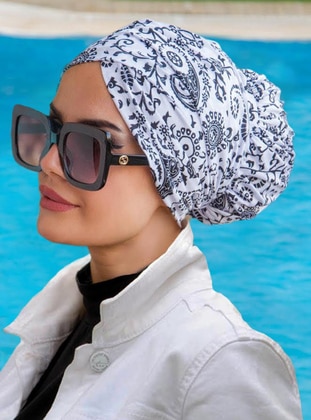 Black - White - Swim Hijab - AİŞE TESETTÜR