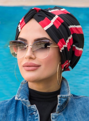 Black - Red - Swim Hijab - AİŞE TESETTÜR