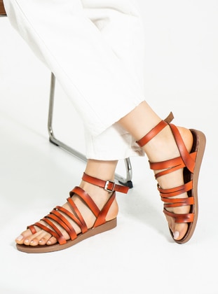 Orange - Flat Sandals - Sandal - Pembe Potin