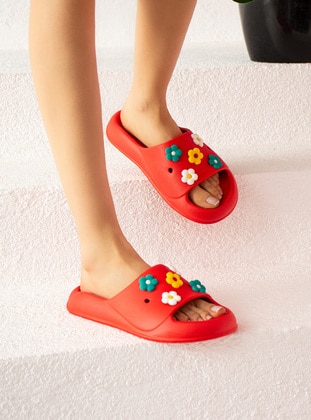 Red - Sandal - Sandal - Pembe Potin