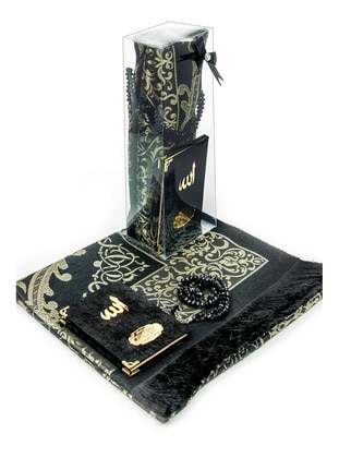 Special Set For Mother Pocket Size Velvet Yasin Book Name Plate Prayer Rug Rosary Boxed Black