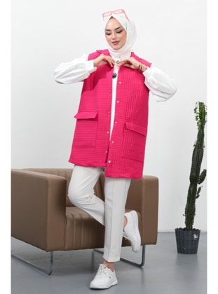 Mensia Button Down Double Pocket Quilted Vest Pink