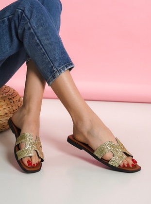 Golden color - Sandal - Slippers - Ayakkabı Havuzu