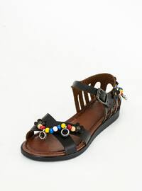 Black - Flat Sandals - Sandal