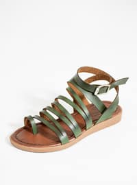 Khaki - Flat Sandals - Sandal