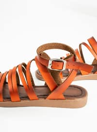 Orange - Flat Sandals - Sandal