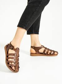 Tan - Flat Sandals - Sandal