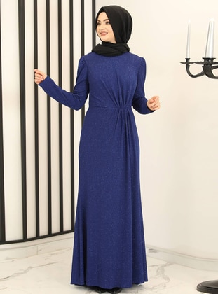 Saxe Blue - Fully Lined - Crew neck - Modest Evening Dress - Fashion Showcase Design