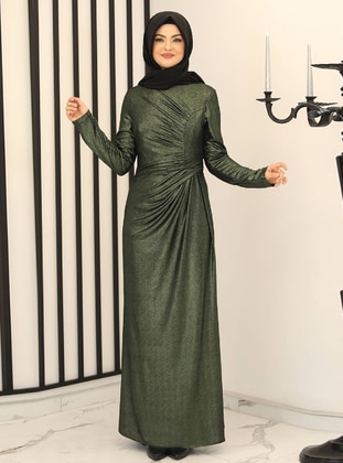 Green - Fully Lined - Crew neck - Modest Evening Dress - Fashion Showcase Design