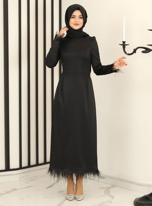 Black - Fully Lined - Crew neck - Modest Evening Dress - Fashion Showcase Design