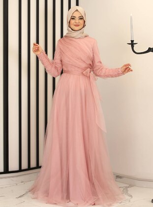 Powder Pink - Fully Lined - Crew neck - Modest Evening Dress - Fashion Showcase Design