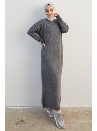 Arissa Turtleneck Long Sweater Dress Gray