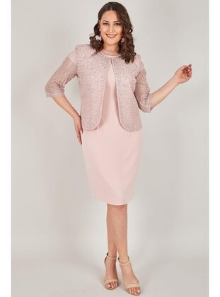 Powder Pink - Plus Size Evening Suit - Arıkan