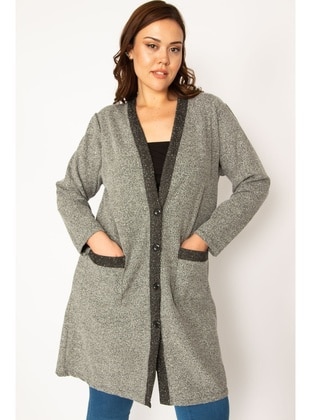 Grey - Plus Size Jacket - ŞANS