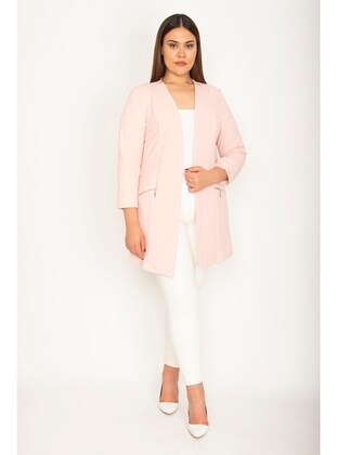 Pink - Plus Size Jacket  - Şans