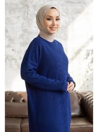 Arissa Turtleneck Long Sweater Dress Dark Navy Blue