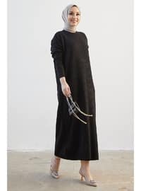 Arissa Turtleneck Long Sweater Dress Black