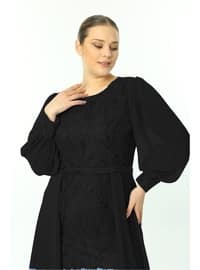Black - Plus Size Evening Dress - Arıkan