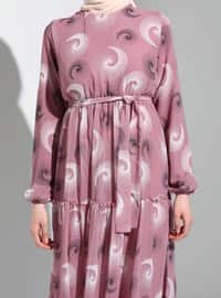 Powder Pink - Multi - Crew neck - Fully Lined - Modest Dress