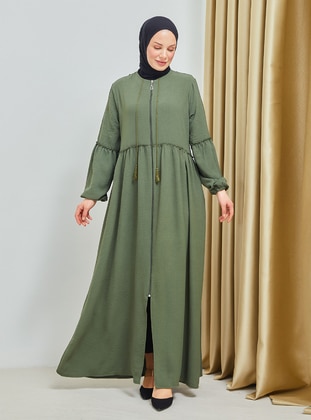Khaki - Unlined - Plus Size Abaya - Ensa Tesettür