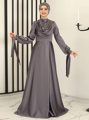 Anthracite - Fully Lined - Crew neck - Modest Evening Dress - Fashion Showcase Design