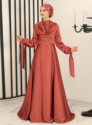 Coral - Fully Lined - Crew neck - Modest Evening Dress - Fashion Showcase Design