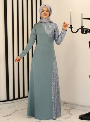 Mint Green - Fully Lined - Crew neck - Modest Evening Dress - Fashion Showcase Design