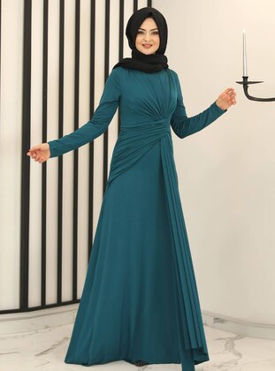 Green - Fully Lined - Crew neck - Modest Evening Dress - Fashion Showcase Design