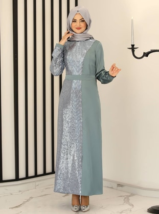 Mint Green - Crew neck - Modest Evening Dress - Fashion Showcase Design