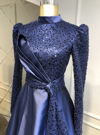 Navy Blue - Fully Lined - - Modest Evening Dress