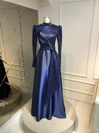 Navy Blue - Fully Lined - - Modest Evening Dress