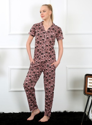 Brown - Multi - Pyjama Set - AKBENİZ