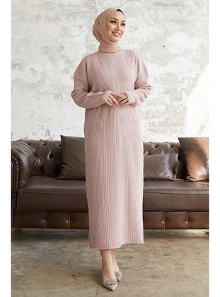 Powder Pink - Unlined - Crew neck - Knit Dresses - InStyle
