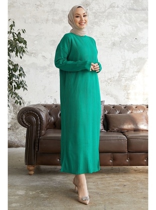 Green - Unlined - Polo neck - Knit Dresses - InStyle