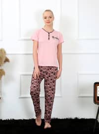 Pink - Crew neck - Multi - Pyjama Set