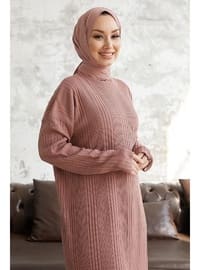 Dusty Rose - Unlined - Polo neck - Knit Dresses