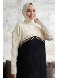 Ecru - Unlined - Mock-Turtleneck - Knit Dresses