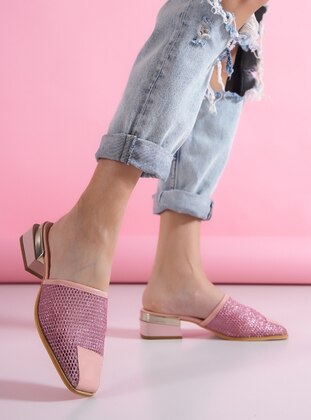 Powder Pink - Heeled Slippers - Slippers - Shoescloud