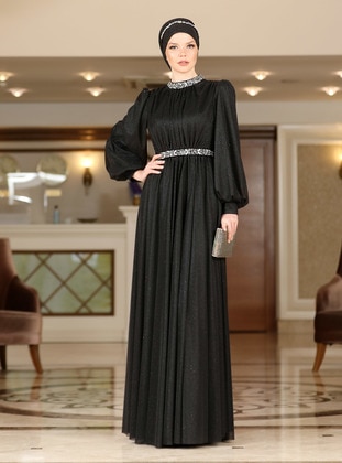 Black - Fully Lined -  - Modest Evening Dress - Ahunisa