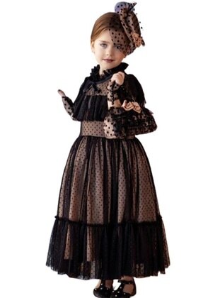 Girls` Black Party Dress with Noble Beaute Hat