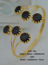 Gold Plated Black Stone Bracelet - Gold