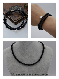 Bracelet/Collier Cristal et Perle - Noir