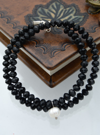 Bracelet/Collier Cristal et Perle - Noir