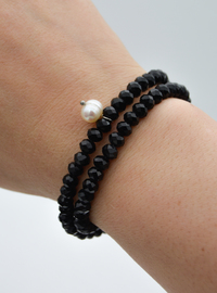 Bracelet/Collier Cristal et Perle - Noir
