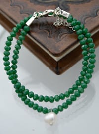 Bracelet/Collier Vert Cristal et Perle